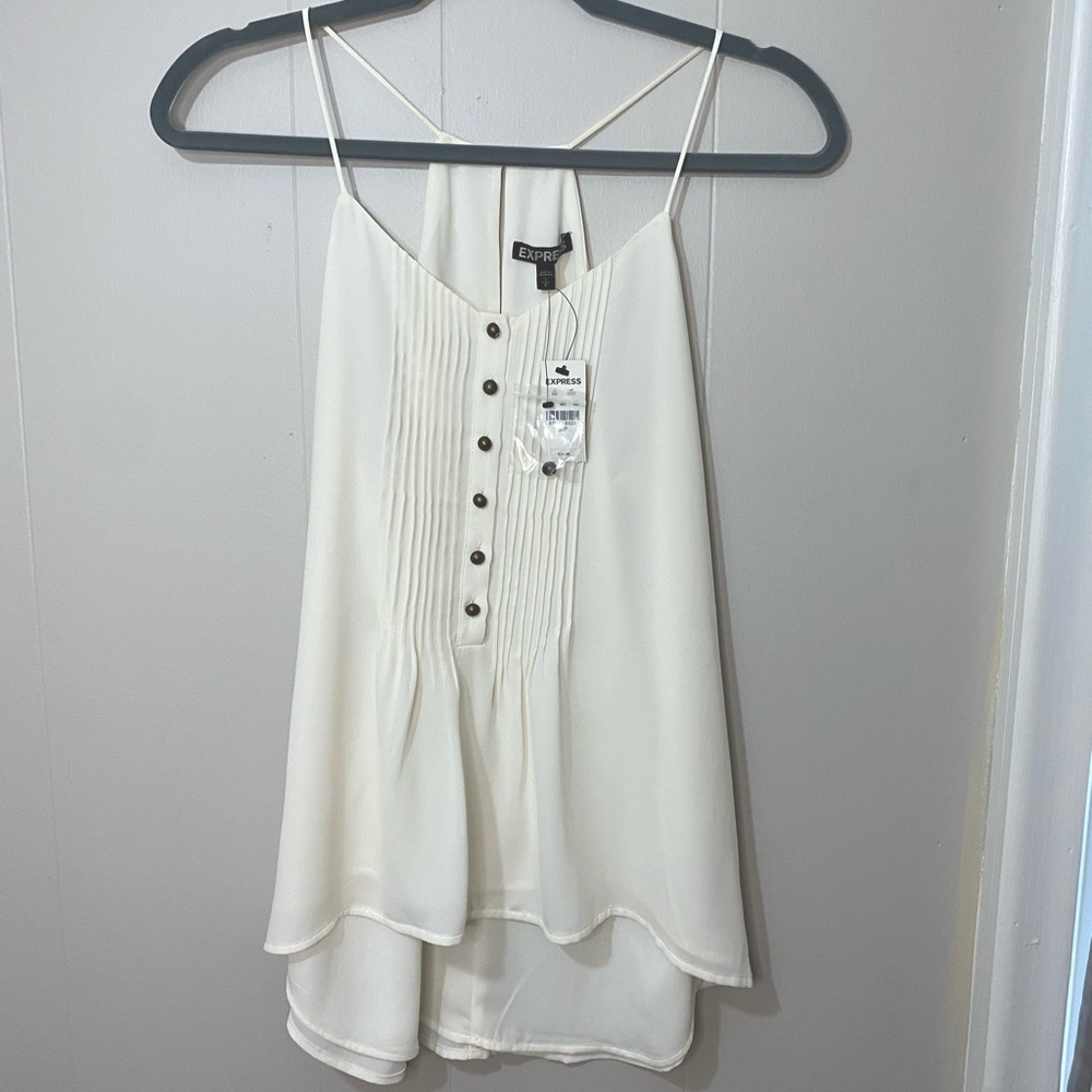 EXPRESS white camisole front pleats and brass buttons